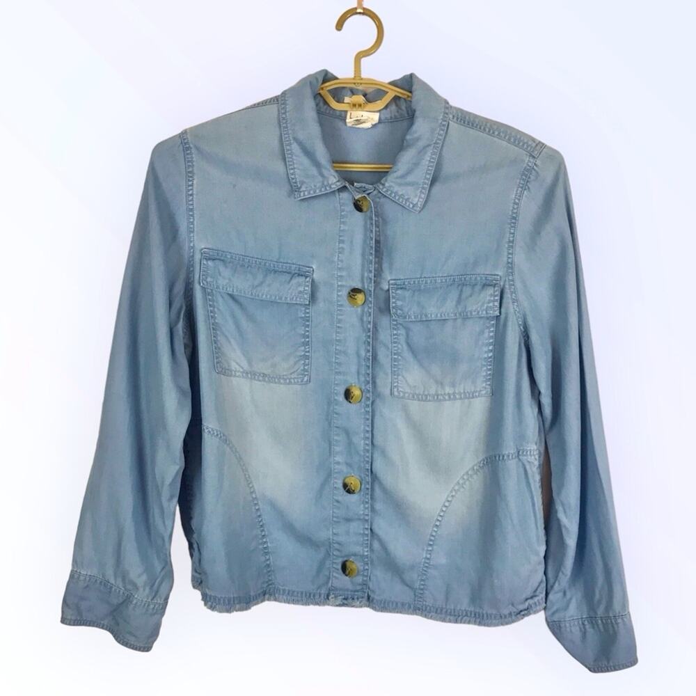 Nicole Miller NY Chambray 4 Pocket Button Down Top Light wash Jacket XL
